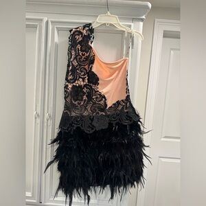 Fun Dress Black Lace and Feather Dress